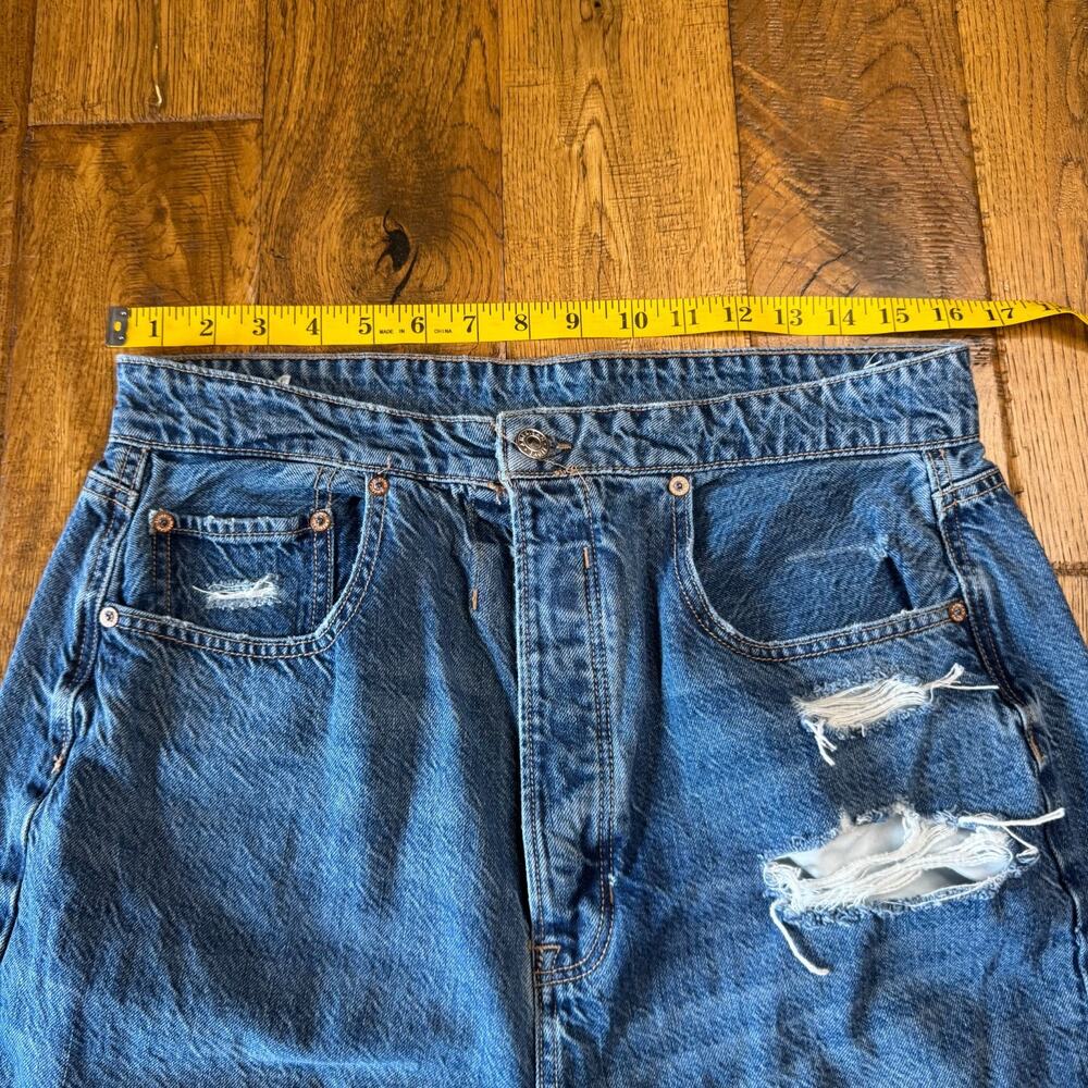 American Eagle Jeans Women 14S High Rise Baggy Wide Leg Button Fly Distressed - Picture 4 of 9